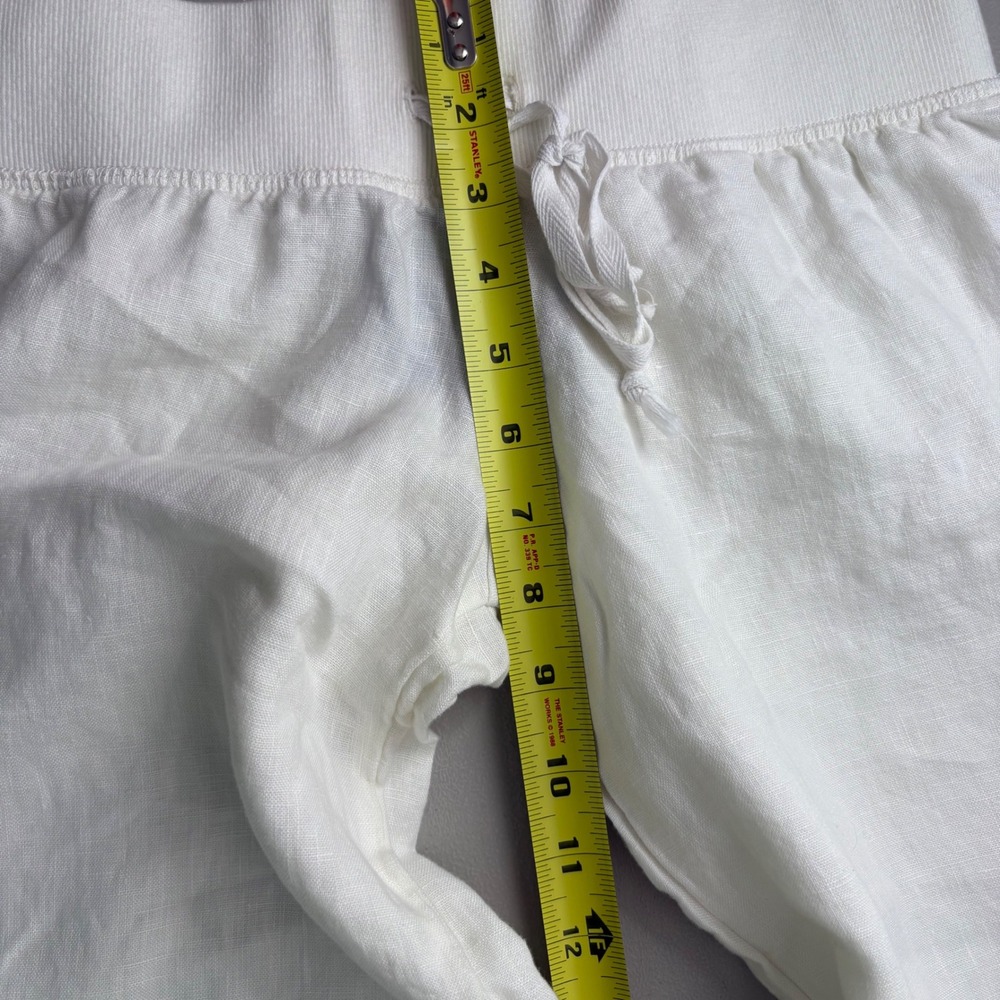 Elan White 100% Linen Wide Leg Pants Raw Fringe Hem Resort EBW-LL283 Small NWT - Picture 8 of 11